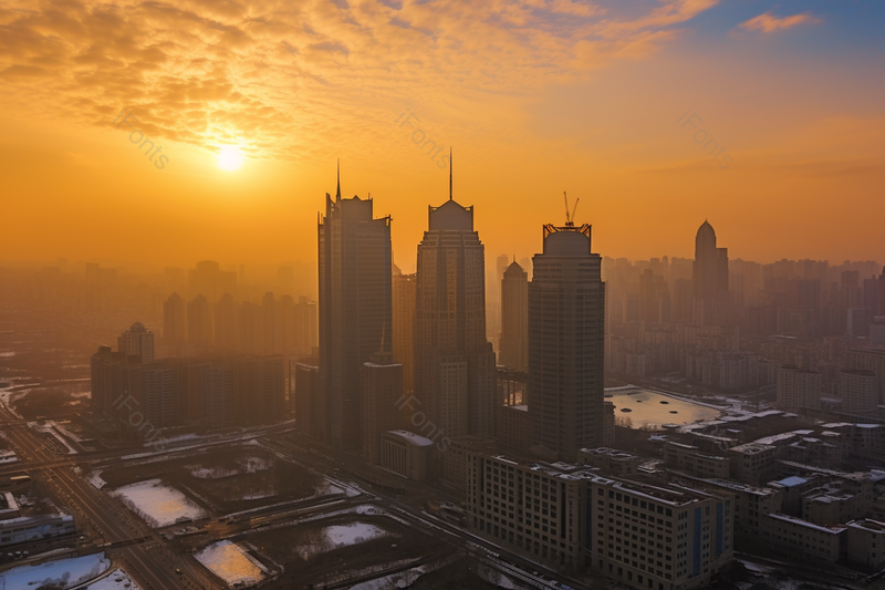 昏黄阳光里的海滨高楼大厦场景,高清,摄影图,摄影图片,图片大全,摄影图免费下载